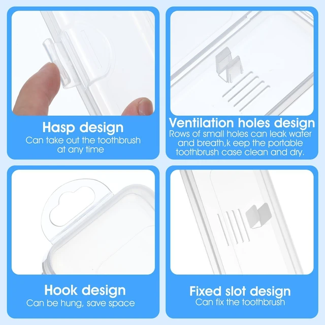 Alt view image 5 of 7 - SynHHergyx 2 Pack Transparent Toothbrush Travel Case, Portable Plastic Clear Travel Size Storage Container with Hook