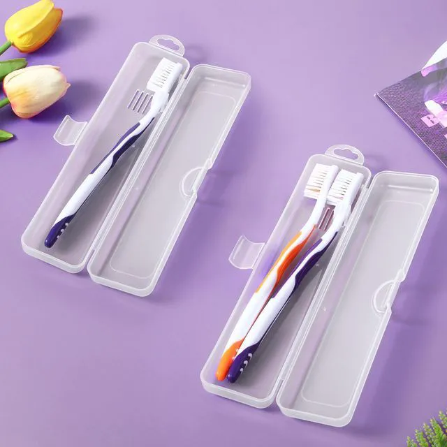 Alt view image 2 of 7 - SynHHergyx 2 Pack Transparent Toothbrush Travel Case, Portable Plastic Clear Travel Size Storage Container with Hook