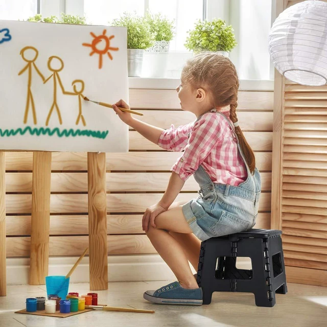 Alt view image 3 of 6 - ACSTEP Folding Step Stool 9 Inch, Non-Slip Foldable Stool for Kids, Black