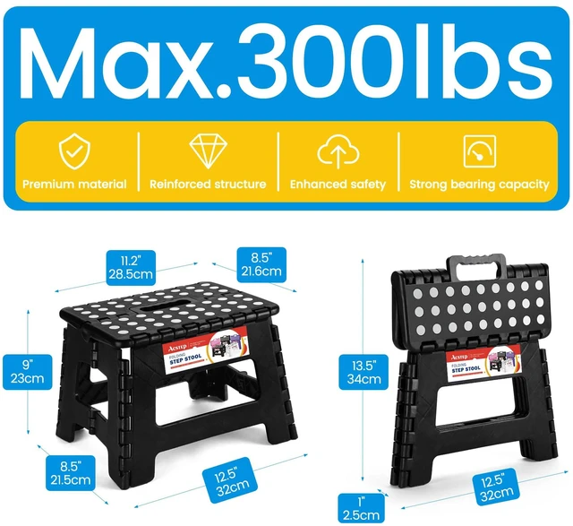 Alt view image 6 of 6 - ACSTEP Folding Step Stool 9 Inch, Non-Slip Foldable Stool for Kids, Black