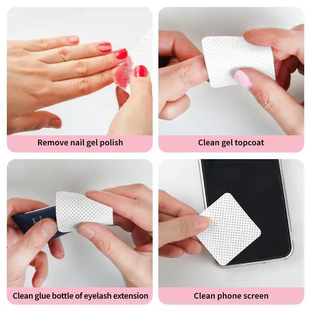 Alt view image 5 of 6 - 200 Pcs Nail Cotton Pads, 1 Pull-Down Pump Dispenser Bottle, Super Absorbent Soft Non-Woven Eyelash Glue Wipes, Nail Polish Dehumidifier, Nail Oil Bottle, White