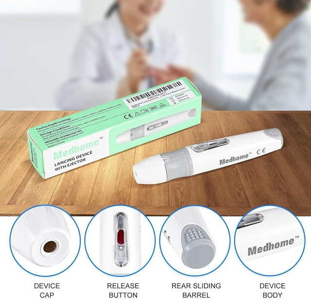 Alt view image 5 of 5 - Lancing Device with 12 Adjustable Depth Settings and Push Button Ejector for Diabetes Blood Glucose Testing