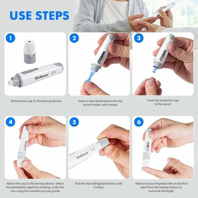 Alt view image 2 of 5 - Lancing Device with 12 Adjustable Depth Settings and Push Button Ejector for Diabetes Blood Glucose Testing