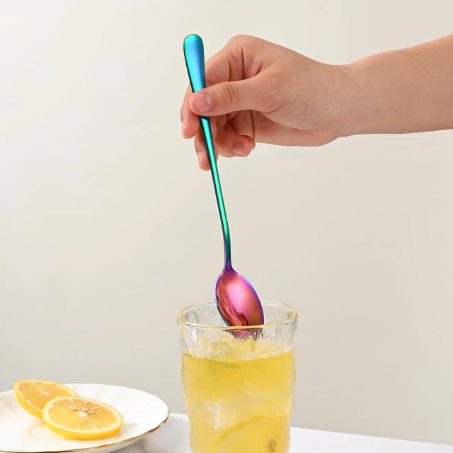 Alt view image 4 of 7 - 5 Inches Rainbow Stainless Steel Long Handle Ice Tea Spoon Set of 8, Coffee Stirring, Sundae and Cocktail Mixing Spoons