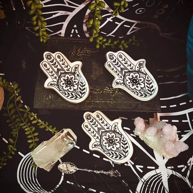 Alt view image 6 of 7 - Ceramic Hamsa Evil Eye Hand of Fatima Jewelry Trinket Ring Dish Small Boho Home Decorative Tray Bowl Gift Mom Birthday