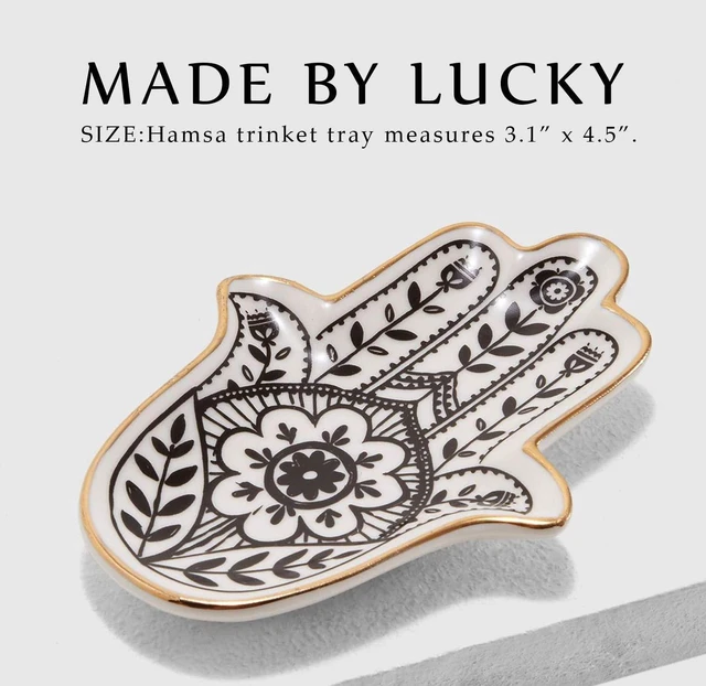 Alt view image 5 of 7 - Ceramic Hamsa Evil Eye Hand of Fatima Jewelry Trinket Ring Dish Small Boho Home Decorative Tray Bowl Gift Mom Birthday
