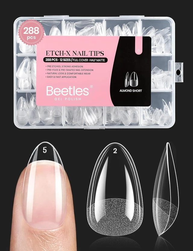 Main image of Beetles Etch-X Soft Gel Nail Tips Short Almond 288pcs 12Sizes