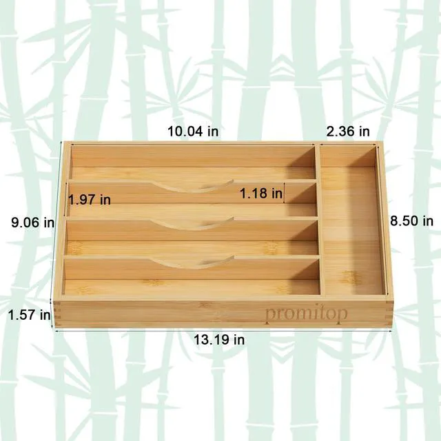 Alt view image 6 of 7 - Bamboo 5-Slot Utensil Organizer & Cutlery Silverware Holder, Wood Drawer Dividers (2-Pack)