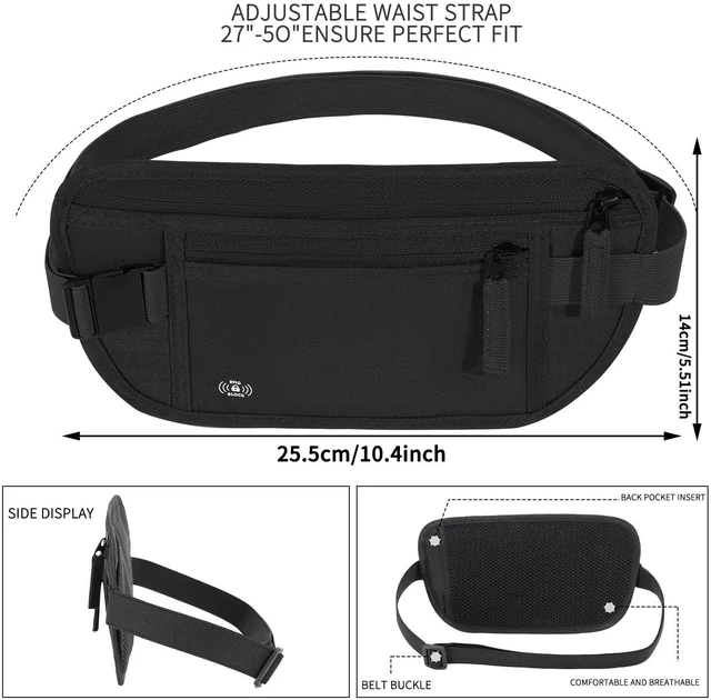 Alt view image 6 of 6 - RFID Blocking Hidden Money Belt and Passport Holder for Travel, Black