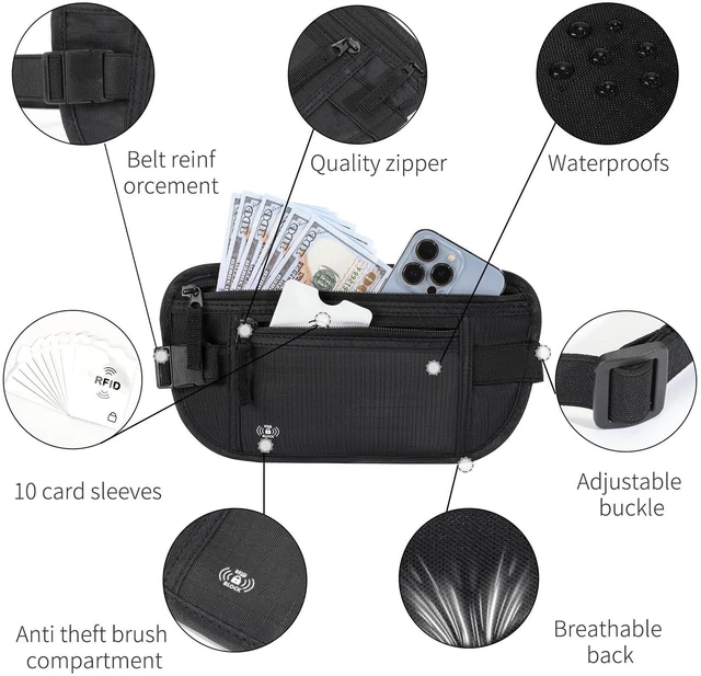 Alt view image 3 of 6 - RFID Blocking Hidden Money Belt and Passport Holder for Travel, Black