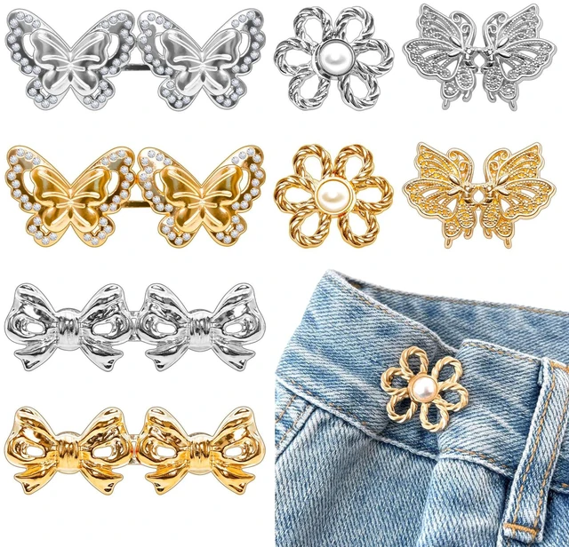 Main image of 8 Sets Pant Waist Tightener, Adjustable Detachable Decorative Waist Buckles, Jeans Buttons for Crystal Pants (Gold)