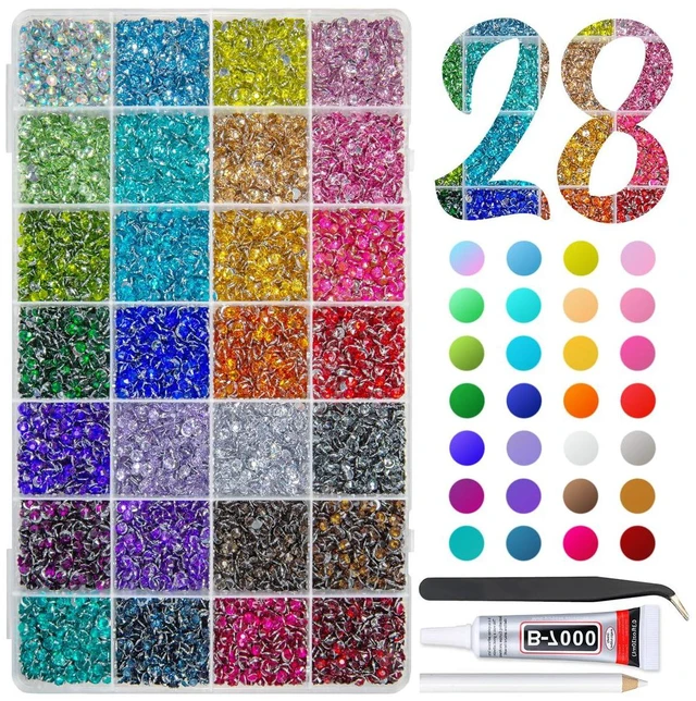 Main image of Qiipii 28-Color 4mm Crystal Resin Rhinestones with B7000 Glue SS16 Flatback Bedazzling Craft Kit for Nails Eyes Face Makeup Tumblers Bottles