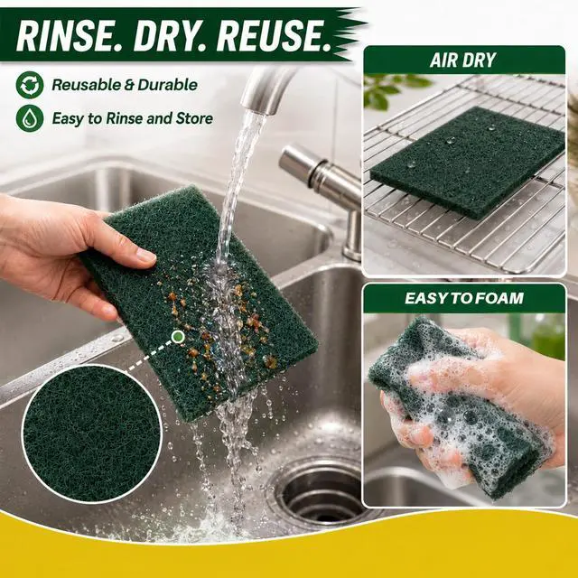 Alt view image 2 of 7 - Maqihan Heavy Duty 10PCS Green Scrubbing Pads