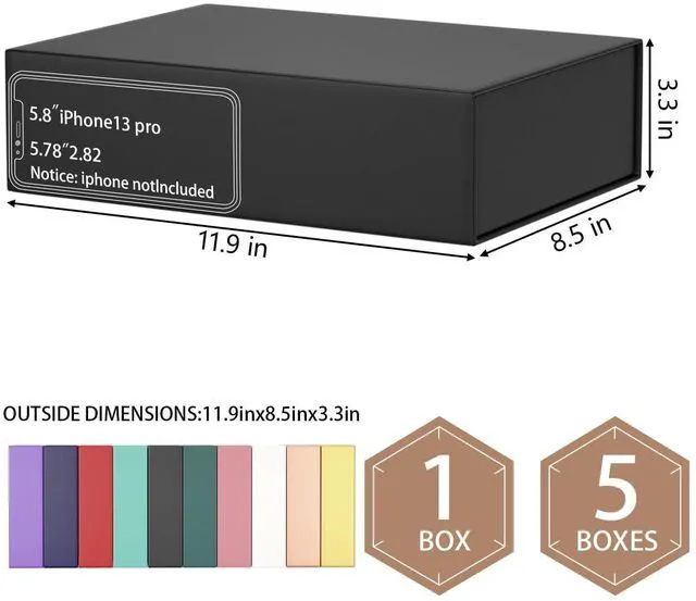 Alt view image 6 of 6 - Black Gift Box 11.9x8.5x3.3in, Magnetic Closure