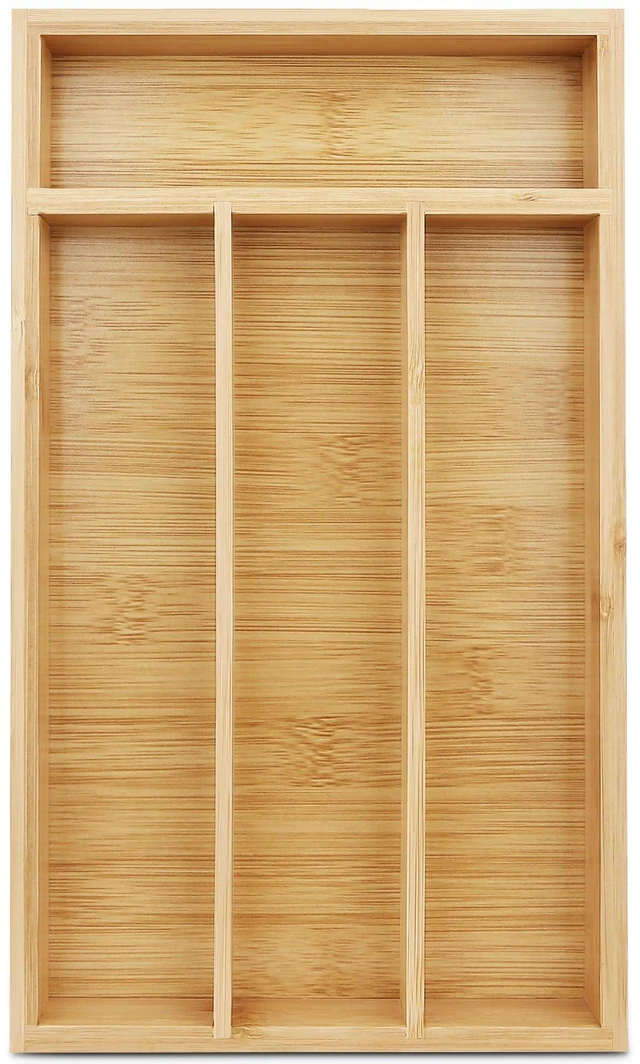 Main image of Shenee Small Bamboo Silverware Drawer Organizer with Grooved Drawer Dividers