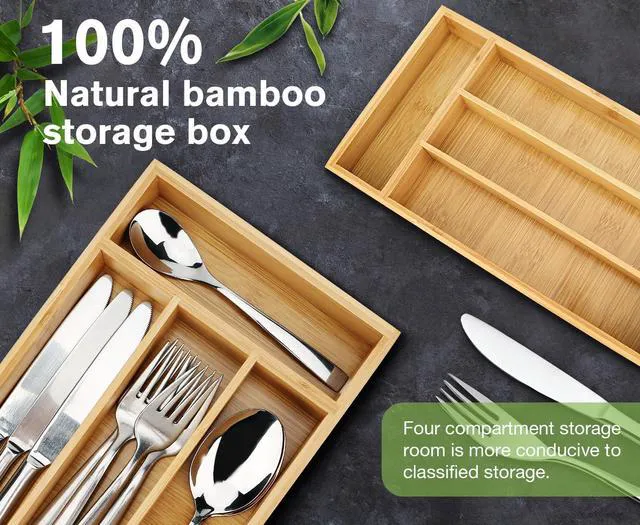 Alt view image 4 of 6 - Shenee Small Bamboo Silverware Drawer Organizer with Grooved Drawer Dividers