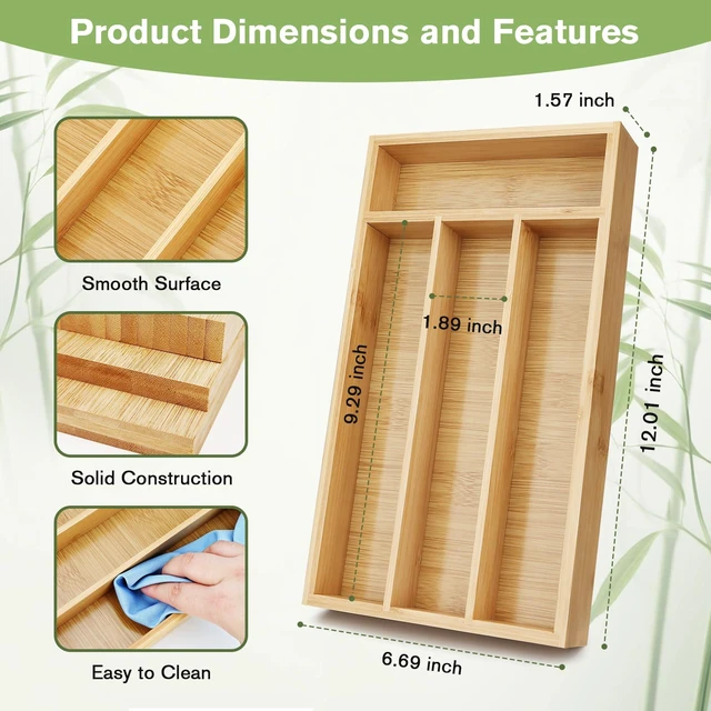 Alt view image 6 of 6 - Shenee Small Bamboo Silverware Drawer Organizer with Grooved Drawer Dividers