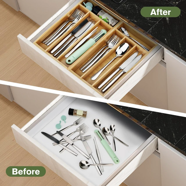 Alt view image 3 of 6 - Shenee Small Bamboo Silverware Drawer Organizer with Grooved Drawer Dividers
