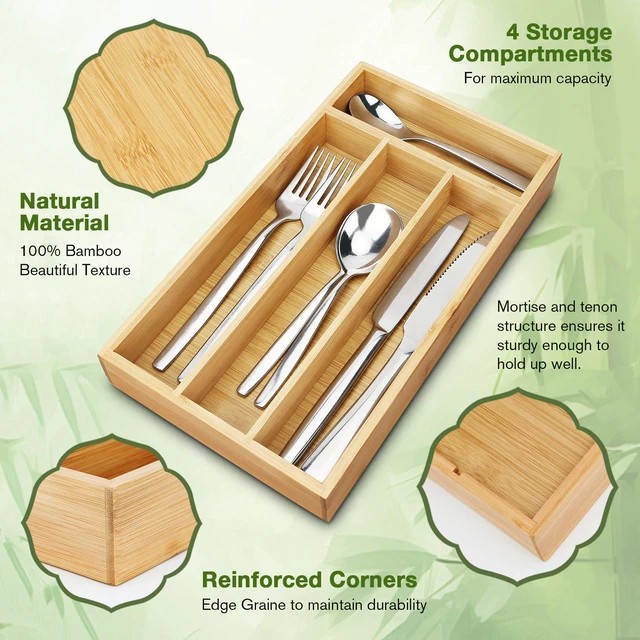Alt view image 5 of 6 - Shenee Small Bamboo Silverware Drawer Organizer with Grooved Drawer Dividers