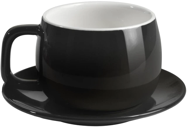 Main image of IonEgg Porcelain Coffee Cup with Saucer 270ml/9oz, Minimalist Design, Perfect for Latte, Cappuccino, and Tea, Black