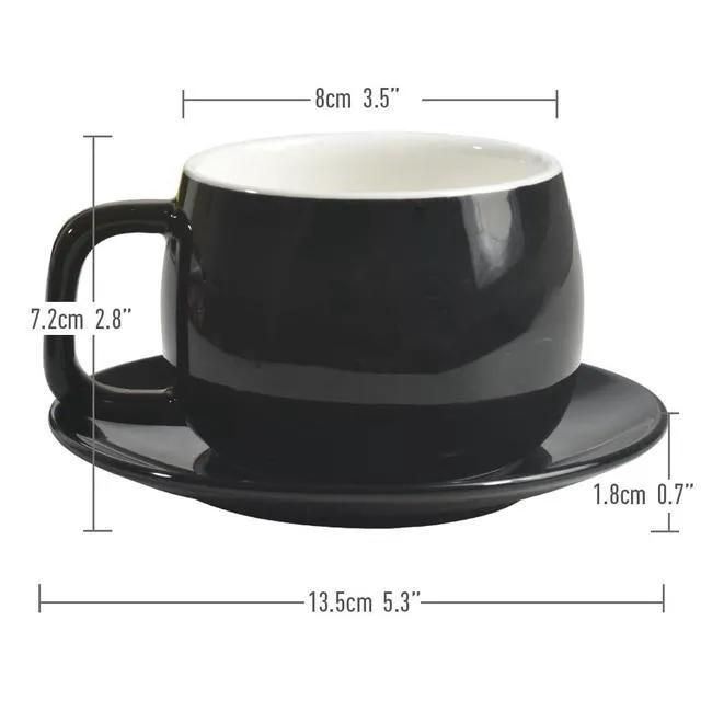 Alt view image 5 of 6 - IonEgg Porcelain Coffee Cup with Saucer 270ml/9oz, Minimalist Design, Perfect for Latte, Cappuccino, and Tea, Black