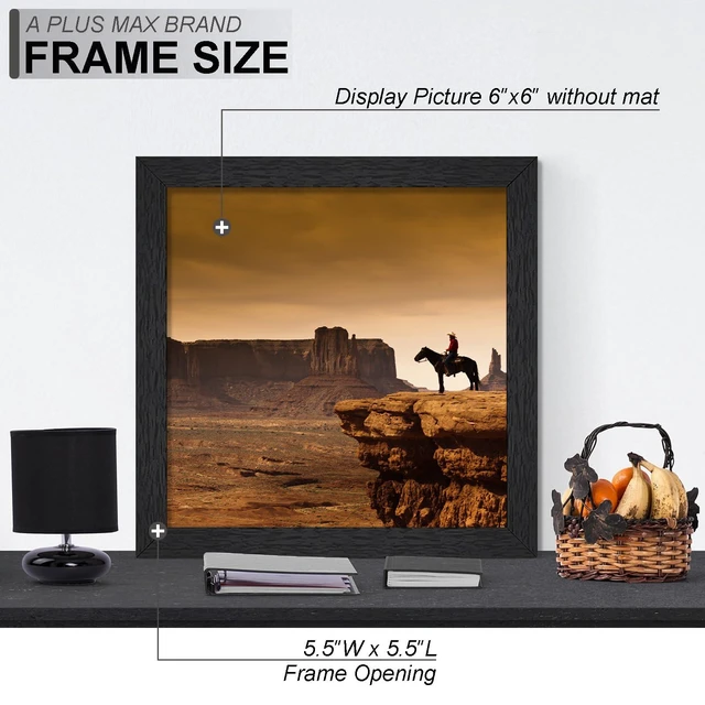 Alt view image 4 of 6 - 6x6 Picture Frame Set of 2, Black, Lightweight, Tabletop and Wall Mount