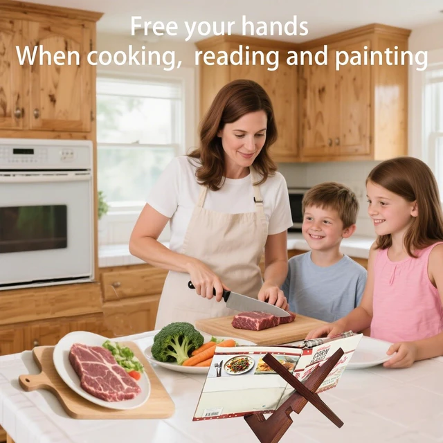 Alt view image 7 of 7 - Adjustable & Detachable Rustic Wooden Cookbook Stand for Kitchen Counter, Holds 600-Page Books, Display Recipes & Tablets