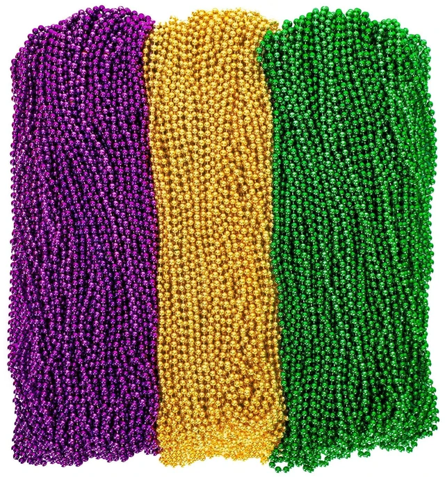 Main image of 12 PCS Mardi Gras Beads Necklaces, 33", 3 Colors Purple Green Gold, Carnival Party Supplies for Masquerade Holiday Party Favors Decorations