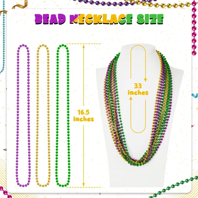 Alt view image 7 of 7 - 12 PCS Mardi Gras Beads Necklaces, 33", 3 Colors Purple Green Gold, Carnival Party Supplies for Masquerade Holiday Party Favors Decorations