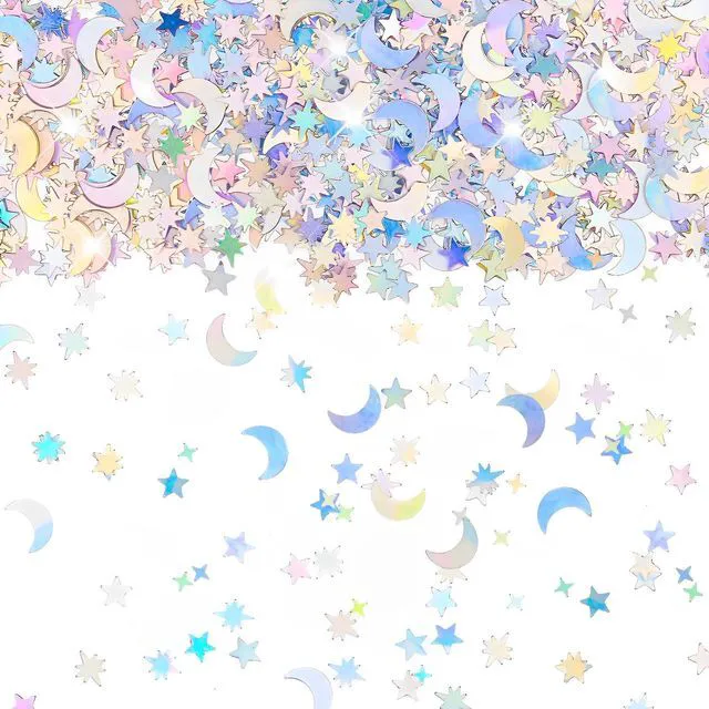 Main image of 4000 Pieces Star Confetti, Holographic Metallic Glitter, 10mm, Silver, for Party Decorations, Wedding, Birthday, Festival, DIY, Unicorn Theme