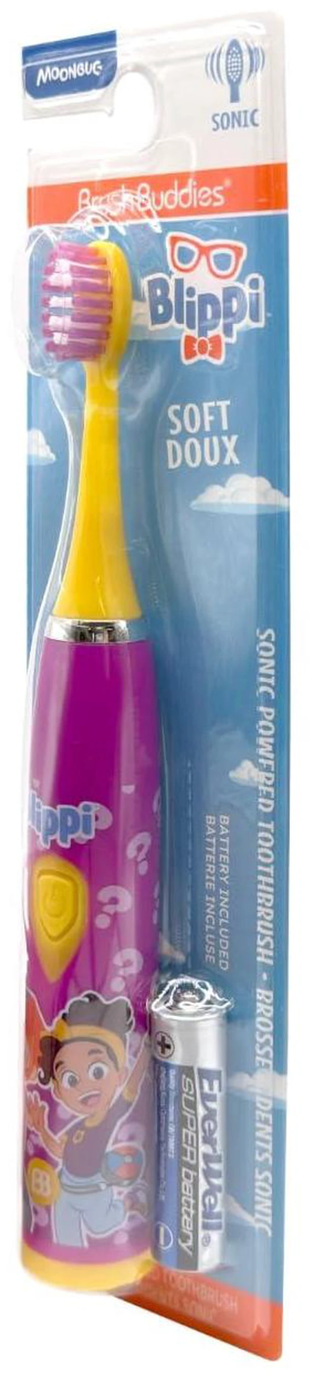 Alt view image 5 of 7 - Brush Buddies Blippi Electric Toothbrush for Kids, Battery Powered Sonic, Soft Bristles, Toddler Oral Care, Purple