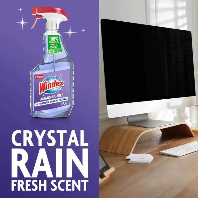 Alt view image 2 of 6 - Windex Glass and Window Cleaner Spray Bottle, Ammonia Free, Crystal Rain Scent, Packaging Designed to Prevent Leakage and Breaking, 32Fl Oz