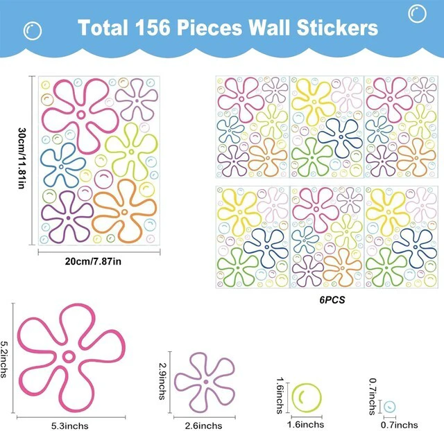 Alt view image 2 of 7 - 156PCS Under The Sea Wall Decals Colorful Bubble & Flower Stickers for Kids Room, Bathroom, Windows, Laptop, Birthday Party Decor 6 Sheets 30x20cm, Static Cling, Removable, Ocean Theme