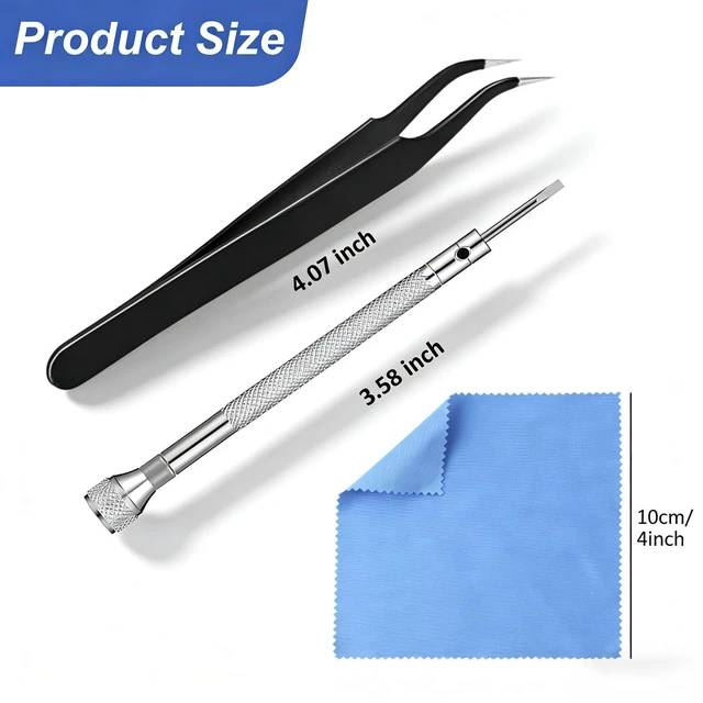 Alt view image 2 of 6 - Eyeglass Repair Kit with Screws - Precision Screwdriver, Tweezers, Cleaning Cloth - Compact & Portable Small Kit