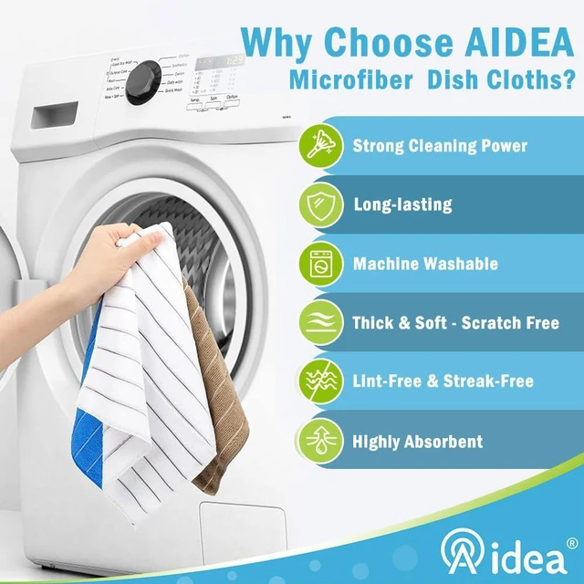 Alt view image 6 of 6 - AIDEA Kitchen Towels 8-Pack, Absorbent Dish Cloth 12"x12", Multi-Purpose Soft Cloths for Cleaning and Drying