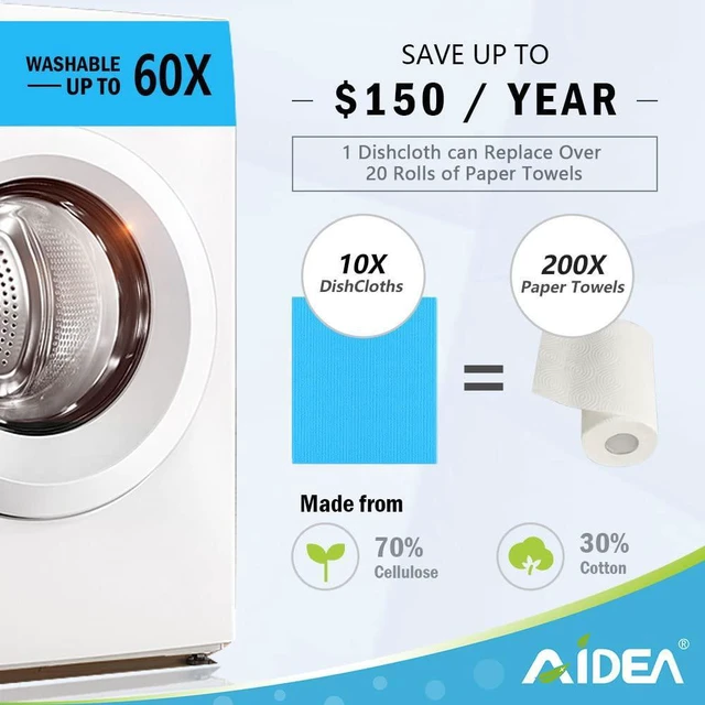 Alt view image 2 of 6 - AIDEA Swedish Dishcloths 10-Pack for Kitchen, Reusable Paper Towels 7" x 6"