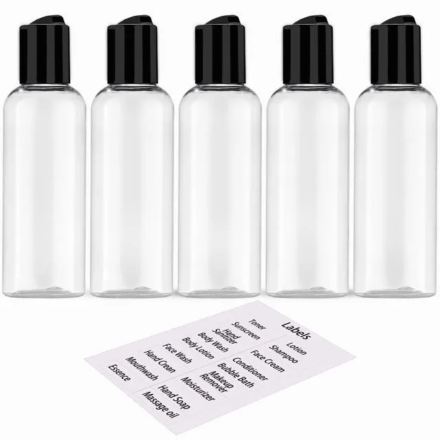 Main image of DNSEN 5 Pack 3.4 oz TSA Approved Leakproof Plastic Empty Travel Bottles with Labels