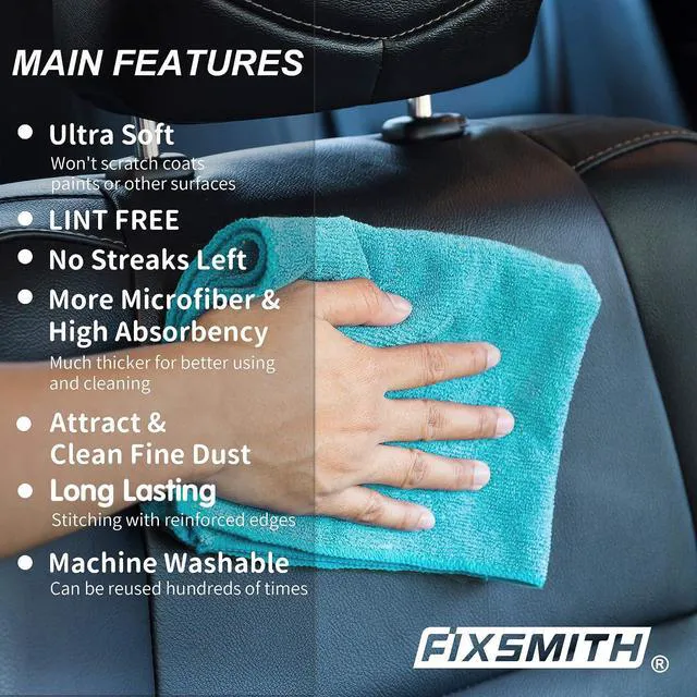 Alt view image 2 of 6 - FIXSMITH Microfiber Cleaning Cloth 12x16in (Pack of 8) - Highly Absorbent, Lint-Free, Streak-Free, Multi-Purpose for Car, Kitchen, Home