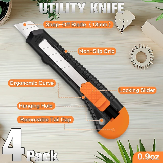 Alt view image 2 of 6 - 4 Pack Retractable Box Cutter, 18mm Utility Knife, Razor Knife