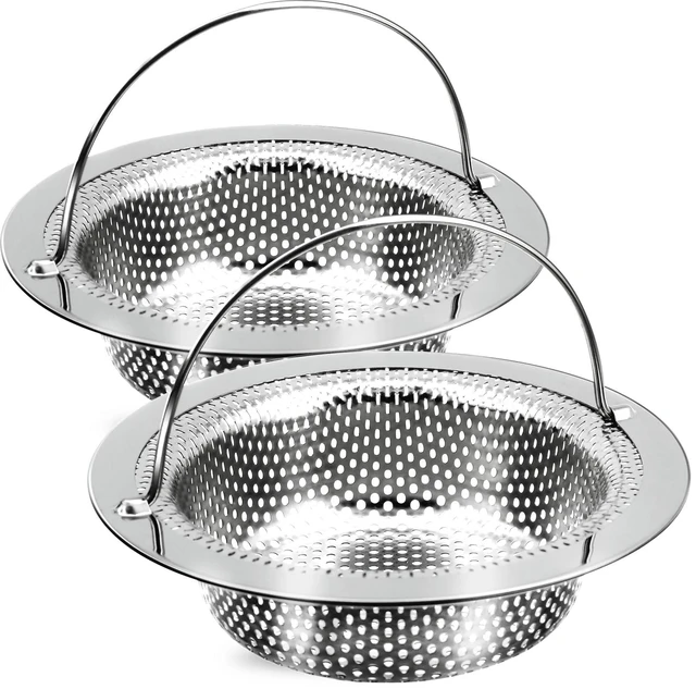 Main image of 2 Pack Stainless Steel Kitchen Sink Drain Strainer Basket with Handle, 4.5Inch Outer Diameter, Rust Free Food Catcher