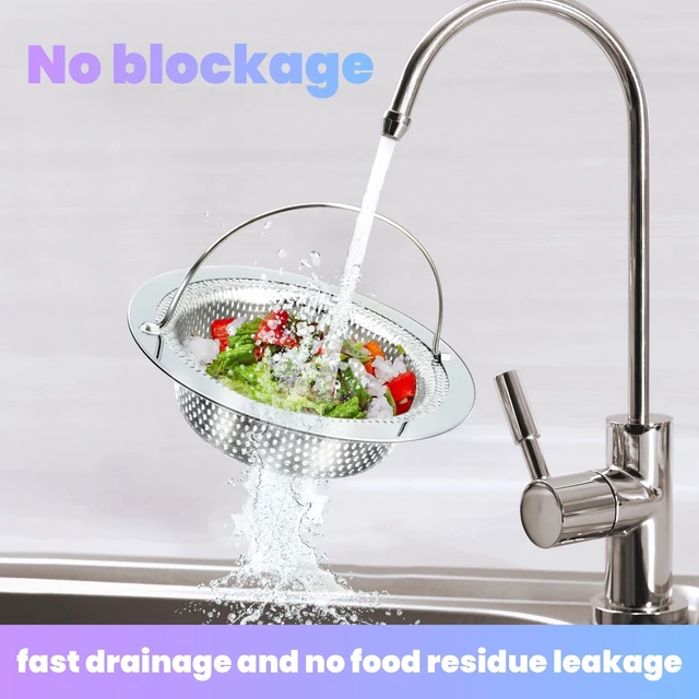 Alt view image 7 of 7 - 2 Pack Stainless Steel Kitchen Sink Drain Strainer Basket with Handle, 4.5Inch Outer Diameter, Rust Free Food Catcher