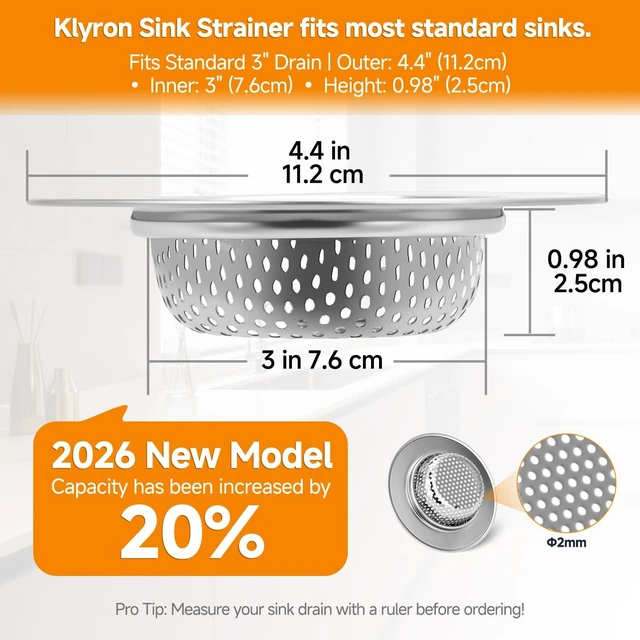 Alt view image 2 of 6 - 3-Pack Stainless Steel Kitchen Sink Strainer 2026 Deep Basket Drain Filter, Rust-Proof Food Catcher, Smooth Edge, Fits 3.5" Utility Sinks & Basins, Anti-Clog, Dishwasher