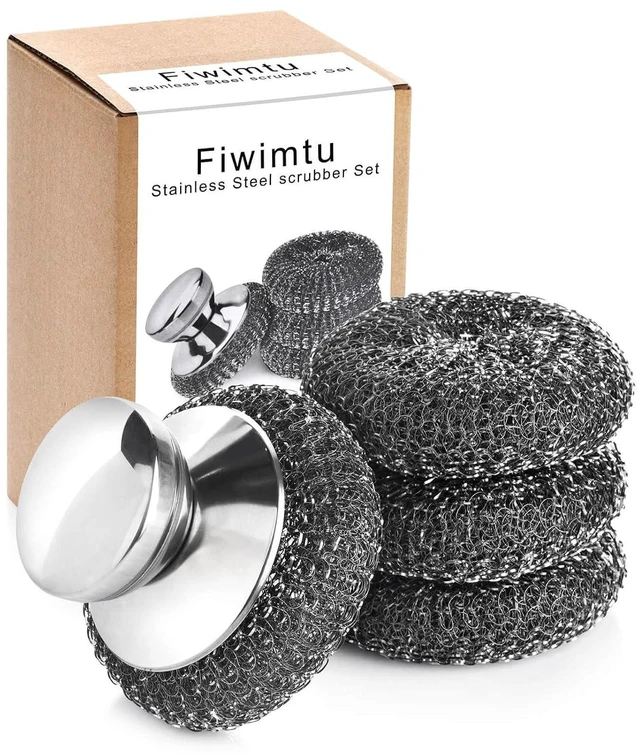 Main image of 4PCS Stainless Steel Wool Scrubber Pads Set for Cleaning Cast Iron, Pots, Pans, Grills, Stoves, Sink, Kitchen