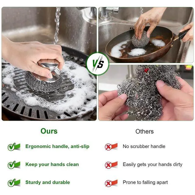 Alt view image 6 of 7 - 4PCS Stainless Steel Wool Scrubber Pads Set for Cleaning Cast Iron, Pots, Pans, Grills, Stoves, Sink, Kitchen