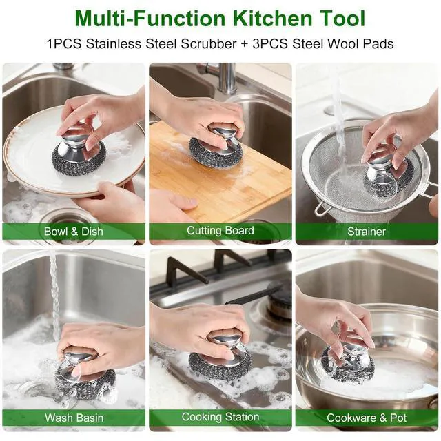 Alt view image 3 of 7 - 4PCS Stainless Steel Wool Scrubber Pads Set for Cleaning Cast Iron, Pots, Pans, Grills, Stoves, Sink, Kitchen