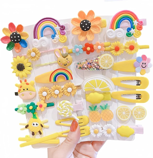 Main image of 28PCS Hair Clips Barrettes Set, Non-Slip Metal Snap Pins, Flower Fruit Rainbow Candy Dessert Lovely Animal Design, for Girls Kids Teens Toddlers (Style A)