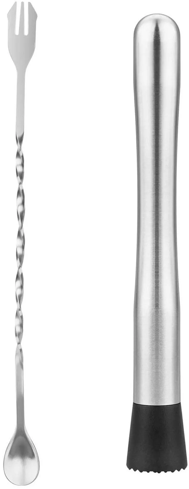 Main image of Tifanso 2PCS 10" Stainless Steel Cocktail Muddler & Mixing Spoon for Bar
