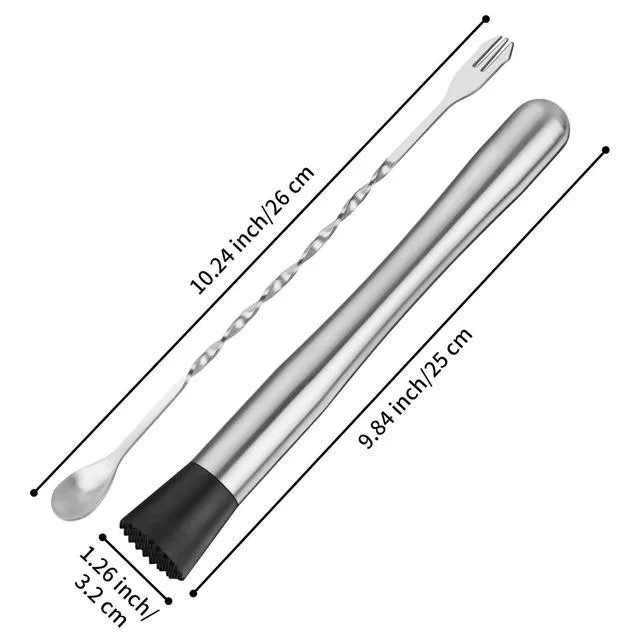 Alt view image 2 of 7 - Tifanso 2PCS 10" Stainless Steel Cocktail Muddler & Mixing Spoon for Bar