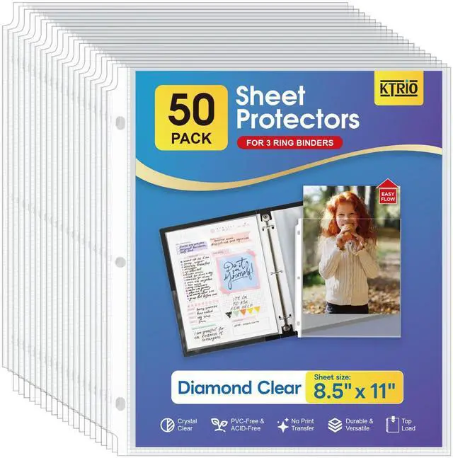 Main image of KTRIO Sheet Protectors 8.5 x 11, 50 Pack for 3 Ring Binder