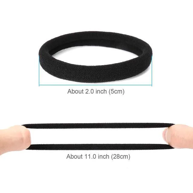 Alt view image 3 of 5 - 50Pcs Black Cotton Seamless Hair Bands for Women, Elastic Ponytail Holders, 2-Inch Diameter, No Damage for Thick Hair, by Qarwayoc
